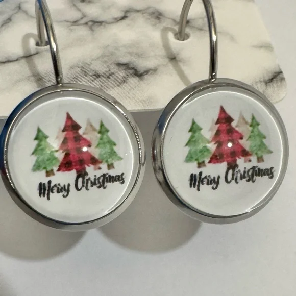 ❄️SALE! NEW Holiday Leverback Merry Christmas Earrings Metal & Glass - Picture 1 of 12